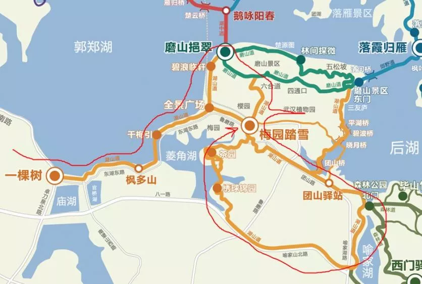 武漢東湖綠道線路圖 這份高清路線圖值得收藏